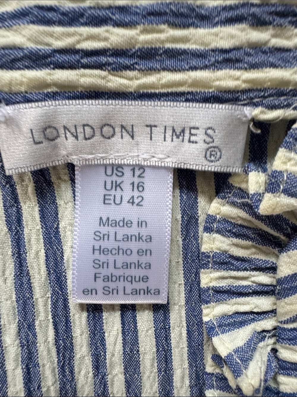 London Times White & Blue Striped Ruffle Tiered Maxi Dress Size: 12 - Picture 2 of 10